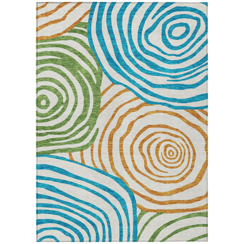 8' X 10' White Orange And Teal Blue Abstract Washable Indoor Outdoor Area Rug