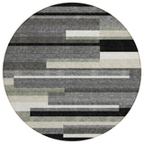 8' Black Charcoal And Gray Round Striped Washable Indoor Outdoor Area Rug