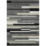 8' X 10' Black Charcoal And Gray Striped Washable Indoor Outdoor Area Rug