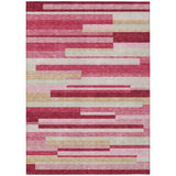 8' X 10' Blush Pink And Mauve Striped Washable Indoor Outdoor Area Rug