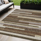 5' X 8' Brown Beige And Copper Striped Washable Indoor Outdoor Area Rug