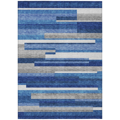 8' X 10' Navy Blue And Denim Blue Striped Washable Indoor Outdoor Area Rug