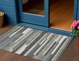 3' X 5' Charcoal Gray And Silver Striped Washable Indoor Outdoor Area Rug