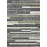 8' X 10' Charcoal Gray And Silver Striped Washable Indoor Outdoor Area Rug