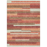 3' X 5' Coral Peach And Taupe Striped Washable Indoor Outdoor Area Rug