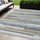 5' X 8' Gray Denim Blue And Sky Blue Striped Washable Indoor Outdoor Area Rug