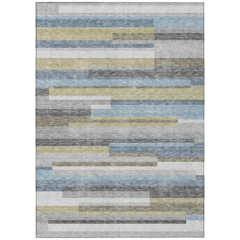 8' X 10' Gray Denim Blue And Sky Blue Striped Washable Indoor Outdoor Area Rug
