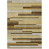 3' X 5' Khaki Taupe And Gold Striped Washable Indoor Outdoor Area Rug