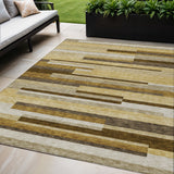 5' X 8' Khaki Taupe And Gold Striped Washable Indoor Outdoor Area Rug