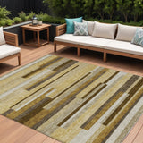 8' X 10' Khaki Taupe And Gold Striped Washable Indoor Outdoor Area Rug