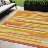 5' X 8' Orange Salmon And Lime Green Striped Washable Indoor Outdoor Area Rug