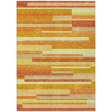 5' X 8' Orange Salmon And Lime Green Striped Washable Indoor Outdoor Area Rug
