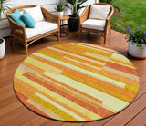 8' Orange Salmon And Lime Green Round Striped Washable Indoor Outdoor Area Rug