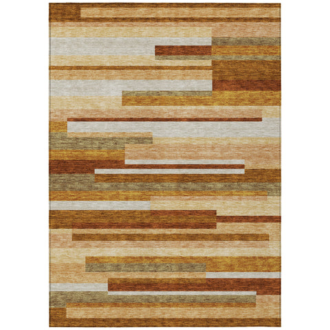 3' X 5' Orange Copper And Taupe Striped Washable Indoor Outdoor Area Rug
