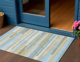 3' X 5' Sky Blue And Denim Blue Striped Washable Indoor Outdoor Area Rug
