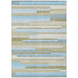 5' X 8' Sky Blue And Denim Blue Striped Washable Indoor Outdoor Area Rug
