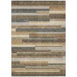 8' X 10' Taupe Beige And Charcoal Striped Washable Indoor Outdoor Area Rug