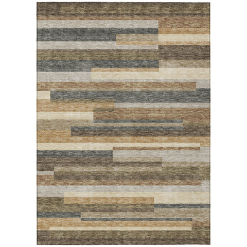 8' X 10' Taupe Beige And Charcoal Striped Washable Indoor Outdoor Area Rug