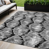 5' X 8' Black Charcoal And Silver Abstract Washable Indoor Outdoor Area Rug