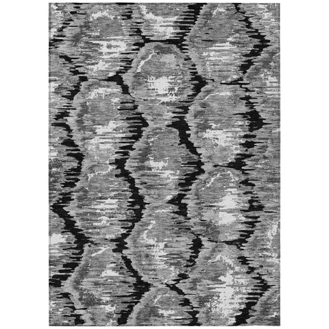 5' X 8' Black Charcoal And Silver Abstract Washable Indoor Outdoor Area Rug