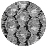 8' Black Charcoal And Silver Round Abstract Washable Indoor Outdoor Area Rug
