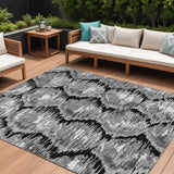 8' X 10' Black Charcoal And Silver Abstract Washable Indoor Outdoor Area Rug