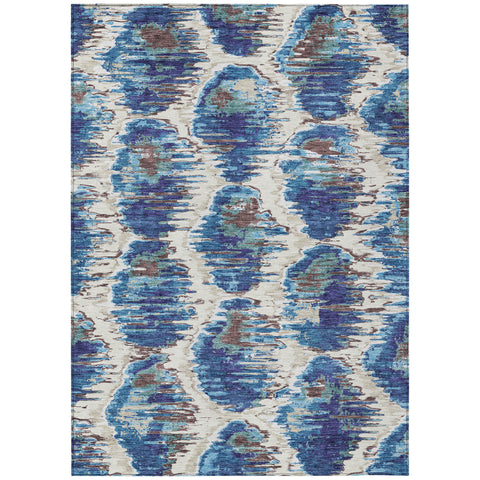 3' X 5' Denim Blue And Sky Blue Abstract Washable Indoor Outdoor Area Rug