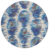 8' Denim Blue And Sky Blue Round Abstract Washable Indoor Outdoor Area Rug