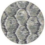 8' Charcoal Gray And Silver Round Abstract Washable Indoor Outdoor Area Rug