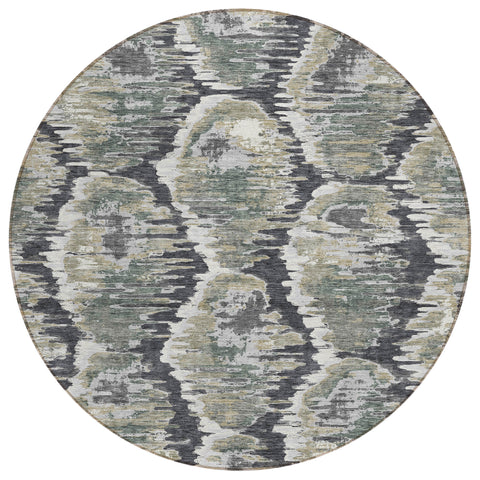 8' Charcoal Gray And Silver Round Abstract Washable Indoor Outdoor Area Rug