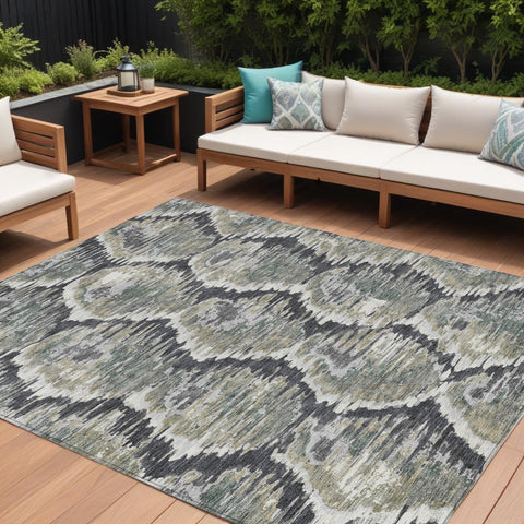 8' X 10' Charcoal Gray And Silver Abstract Washable Indoor Outdoor Area Rug