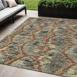 5' X 8' Copper Gray And Charcoal Abstract Washable Indoor Outdoor Area Rug