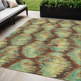 5' X 8' Brown Gold And Teal Blue Abstract Washable Indoor Outdoor Area Rug