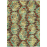 5' X 8' Brown Gold And Teal Blue Abstract Washable Indoor Outdoor Area Rug