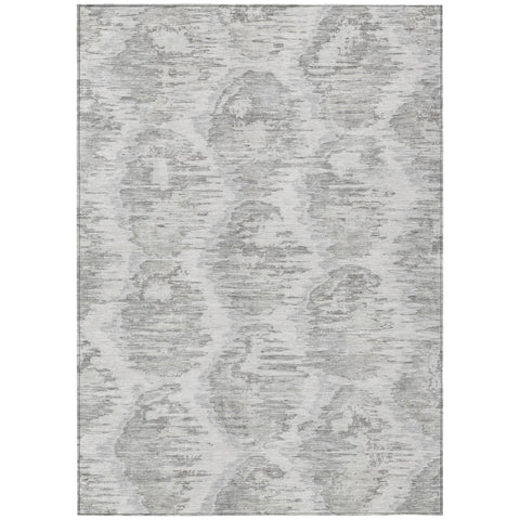5' X 8' Ivory Silver And Taupe Abstract Washable Indoor Outdoor Area Rug