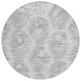 8' Ivory Silver And Taupe Round Abstract Washable Indoor Outdoor Area Rug