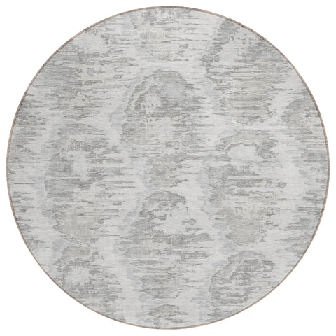 8' Ivory Silver And Taupe Round Abstract Washable Indoor Outdoor Area Rug