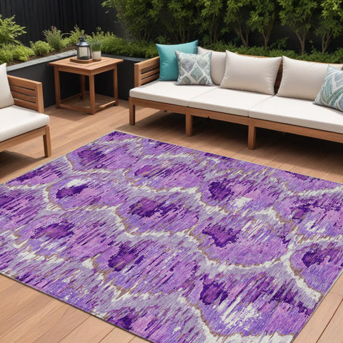 8' X 10' Lavender Purple And Ivory Abstract Washable Indoor Outdoor Area Rug