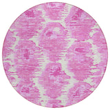 8' Pink Blush And Mauve Round Abstract Washable Indoor Outdoor Area Rug