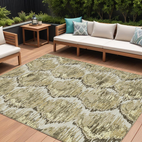 8' X 10' Taupe Brown And Beige Abstract Washable Indoor Outdoor Area Rug