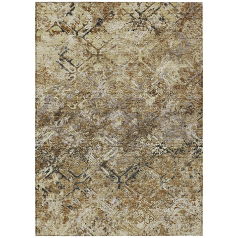 5' X 8' Beige Brown And Copper Geometric Washable Indoor Outdoor Area Rug