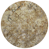 8' Beige Brown And Copper Round Geometric Washable Indoor Outdoor Area Rug