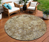 8' Beige Brown And Copper Round Geometric Washable Indoor Outdoor Area Rug