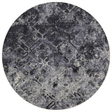 8' Black Gray And Silver Round Geometric Washable Indoor Outdoor Area Rug