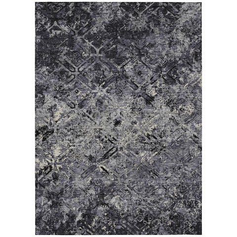 8' X 10' Black Gray And Silver Geometric Washable Indoor Outdoor Area Rug