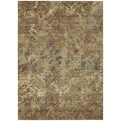 5' X 8' Brown Copper And Gold Geometric Washable Indoor Outdoor Area Rug