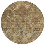 8' Brown Copper And Gold Round Geometric Washable Indoor Outdoor Area Rug