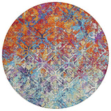 8' Copper Blue And Red Round Geometric Washable Indoor Outdoor Area Rug