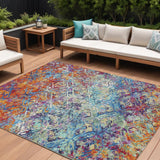 8' X 10' Copper Blue And Red Geometric Washable Indoor Outdoor Area Rug