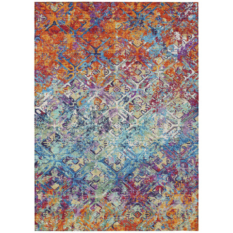 8' X 10' Copper Blue And Red Geometric Washable Indoor Outdoor Area Rug